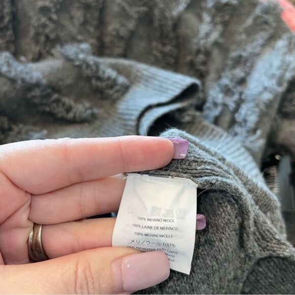 Madewell Merino Wool Fringe Stripe Cropped Gray Grey Sweater XS - Picture 3 of 3